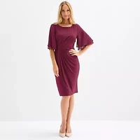Connected Apparel Womens Elbow Sleeve Sheath Dress