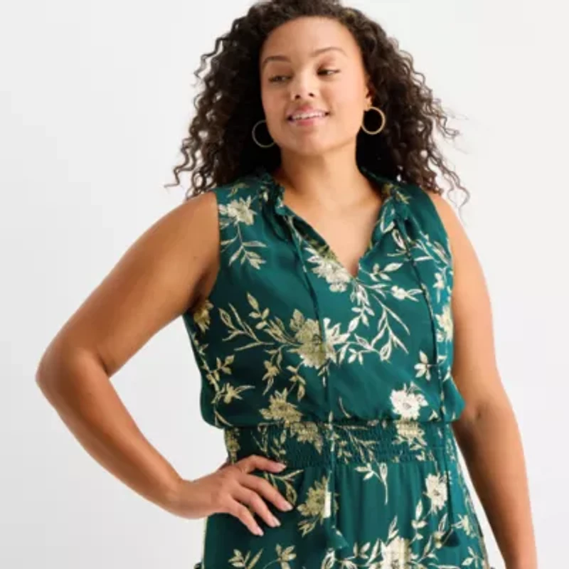 Sam And Jess Womens Sleeveless Floral Plus Maxi Dress
