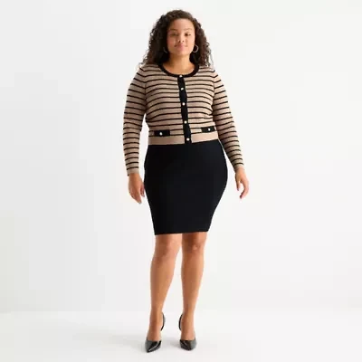 Melonie T Womens Sleeveless Striped Sweater Dress Plus