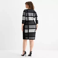 Danny & Nicole Womens Plus 3/4 Sleeve Windowpane Sweater Dress