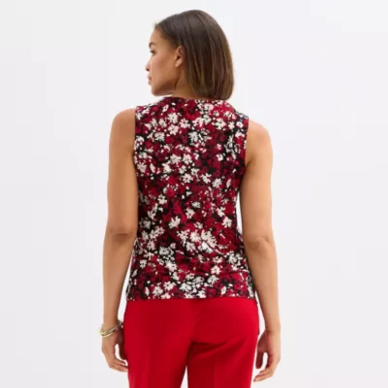 Black Label by Evan-Picone Floral Womens Keyhole Neck Sleeveless Blouse
