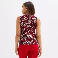 Black Label by Evan-Picone Floral Womens Keyhole Neck Sleeveless Blouse