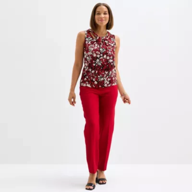 Black Label by Evan-Picone Floral Womens Keyhole Neck Sleeveless Blouse
