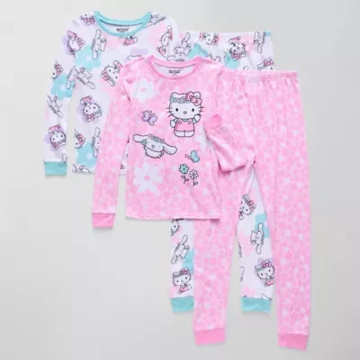 Little & Big Kid Girls Hello Kitty Crew Neck Long Sleeve 4-pc. Pajama Sets