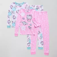 Little & Big Kid Girls Hello Kitty Crew Neck Long Sleeve 4-pc. Pajama Sets