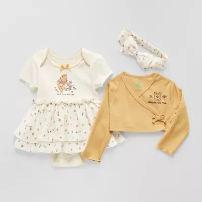 Disney Baby Girls 3-pc. Crew Neck Short Sleeve Winnie The Pooh Bodysuit Set
