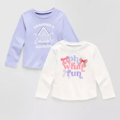 Okie Dokie Toddler & Little Girls Round Neck Long Sleeve Regular Fit 2-pc. Graphic T-Shirt