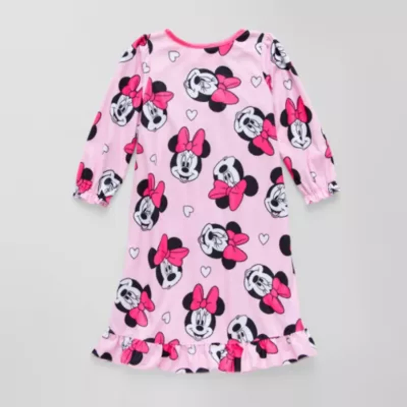 Disney Collection Toddler Girls Minnie Mouse Round Neck Long Sleeve Nightgown