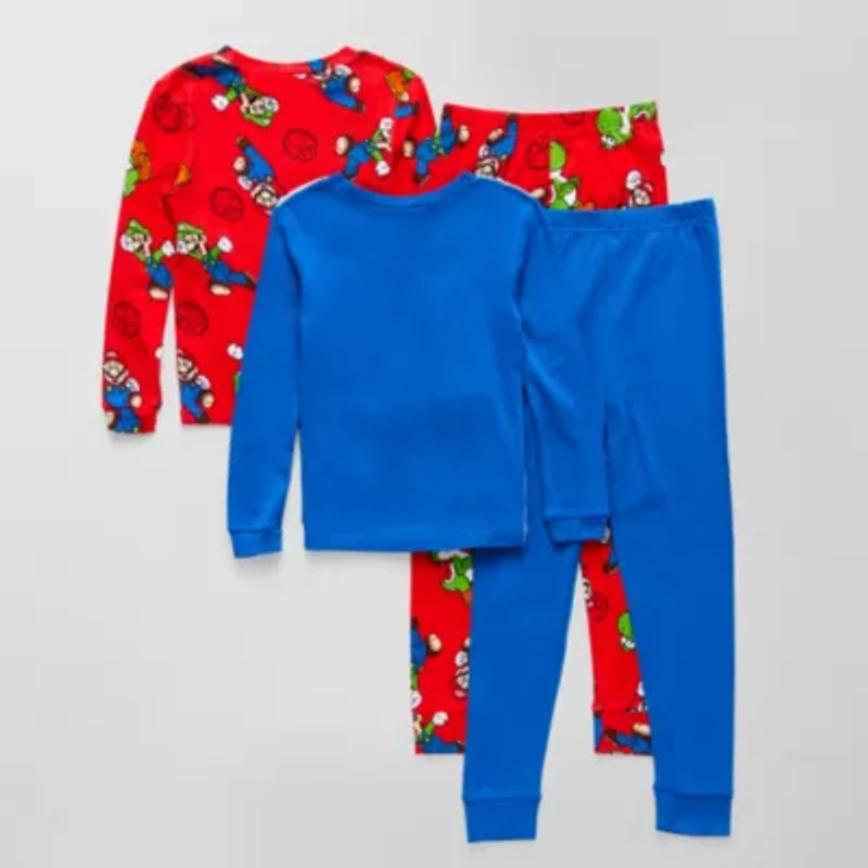 Little & Big Kid Boys Super Mario Crew Neck Long Sleeve 4-pc. Pajama Sets