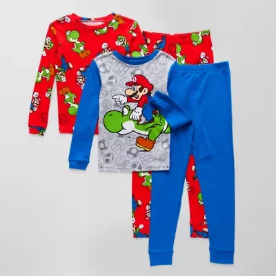Little & Big Kid Boys Super Mario Crew Neck Long Sleeve 4-pc. Pajama Sets