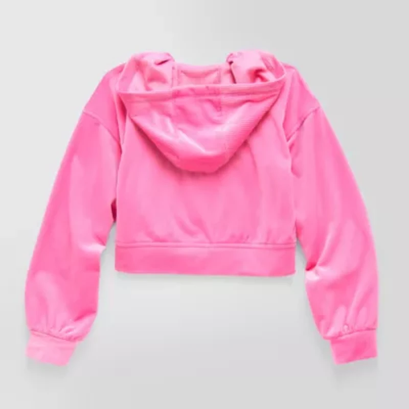 Xersion Ribbed Velour Big Kid Girls Long Sleeve Zipper Active Hoodie