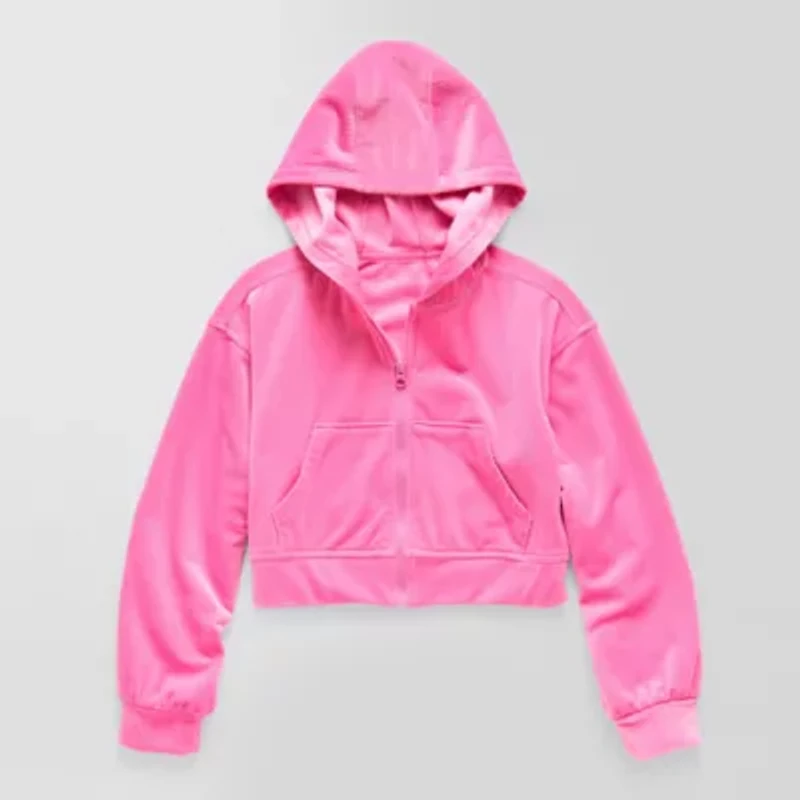 Xersion Ribbed Velour Big Kid Girls Long Sleeve Zipper Active Hoodie