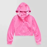 Xersion Ribbed Velour Big Kid Girls Long Sleeve Zipper Active Hoodie