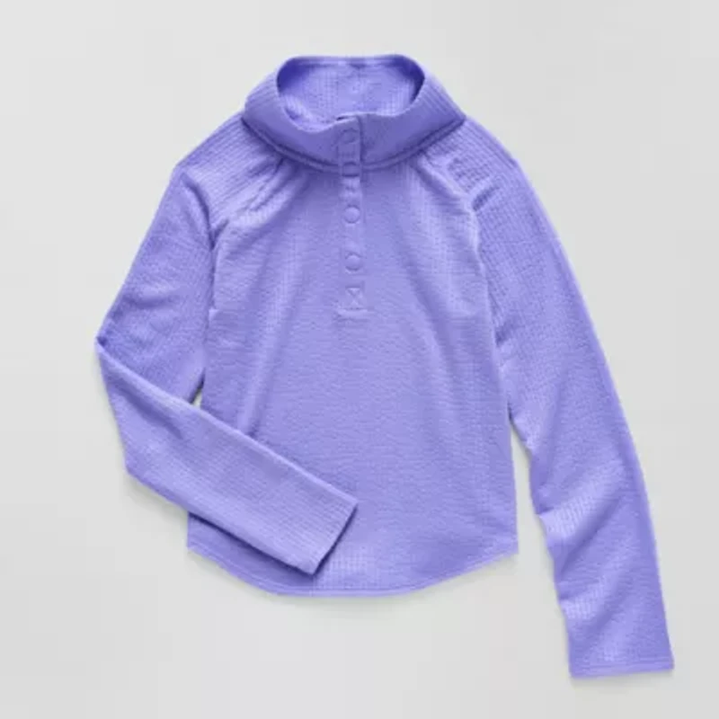 Xersion Soft Textured Little & Big Kid Girls Long Sleeve Regular Fit Henley Shirt