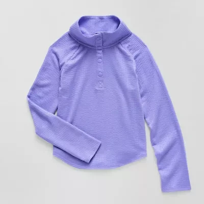 Xersion Soft Textured Little & Big Kid Girls Long Sleeve Regular Fit Henley Shirt