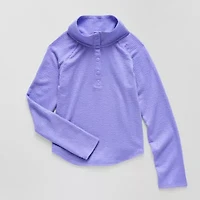 Xersion Soft Textured Little & Big Kid Girls Long Sleeve Regular Fit Henley Shirt