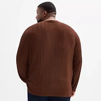 Shaquille O'Neal XLG Ribbed Dropneedle Mens Long Sleeve Regular Fit Big and Tall Henley Shirt