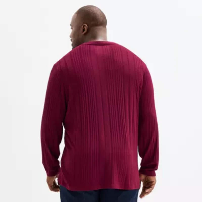 Shaquille O'Neal XLG Ribbed Dropneedle Mens Long Sleeve Regular Fit Big and Tall Henley Shirt