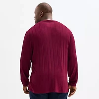 Shaquille O'Neal XLG Ribbed Dropneedle Mens Long Sleeve Regular Fit Big and Tall Henley Shirt