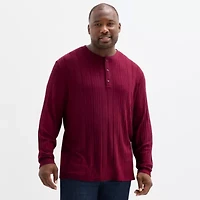 Shaquille O'Neal XLG Ribbed Dropneedle Mens Long Sleeve Regular Fit Big and Tall Henley Shirt