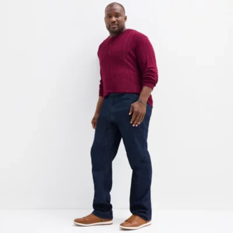 Shaquille O'Neal XLG Ribbed Dropneedle Mens Long Sleeve Regular Fit Big and Tall Henley Shirt