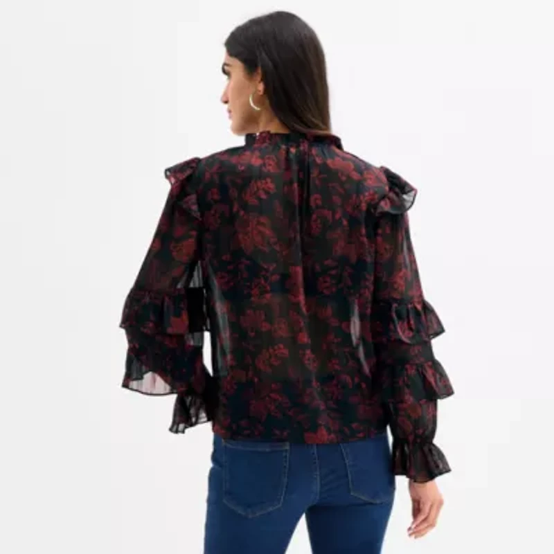 Frye and Co. Womens Mock Neck Long Sleeve Blouse