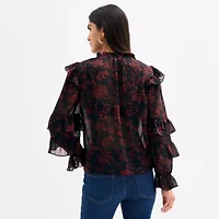 Frye and Co. Womens Mock Neck Long Sleeve Blouse