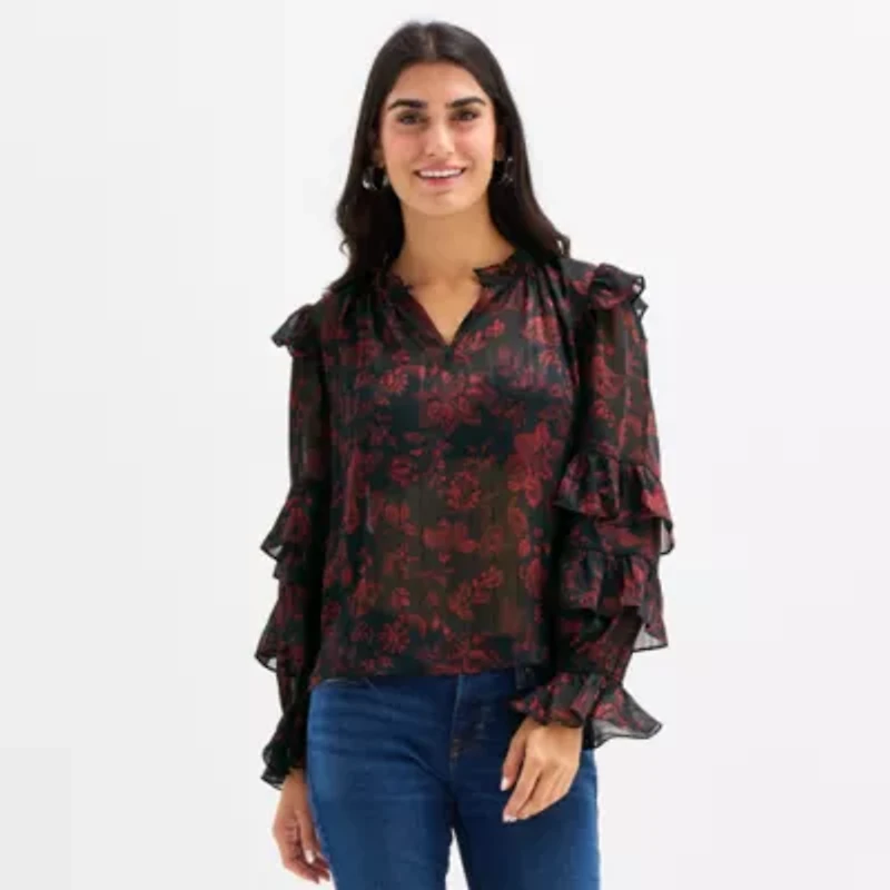 Frye and Co. Womens Mock Neck Long Sleeve Blouse