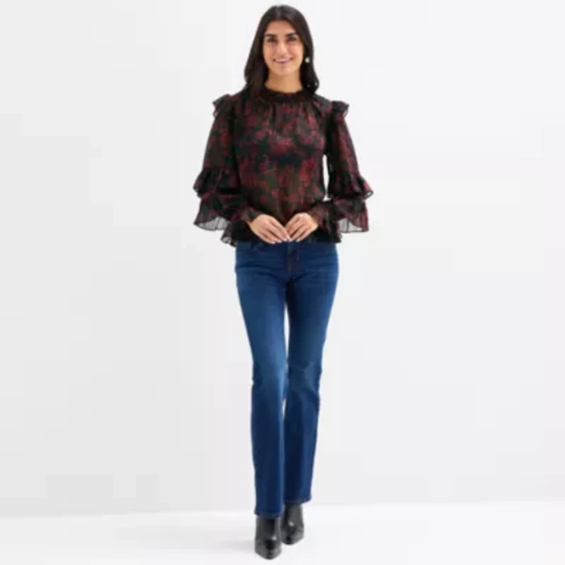 Frye and Co. Womens Mock Neck Long Sleeve Blouse