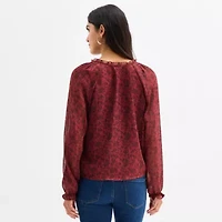 Frye and Co. Womens Split Tie Neck Long Sleeve Blouse