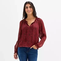 Frye and Co. Womens Split Tie Neck Long Sleeve Blouse
