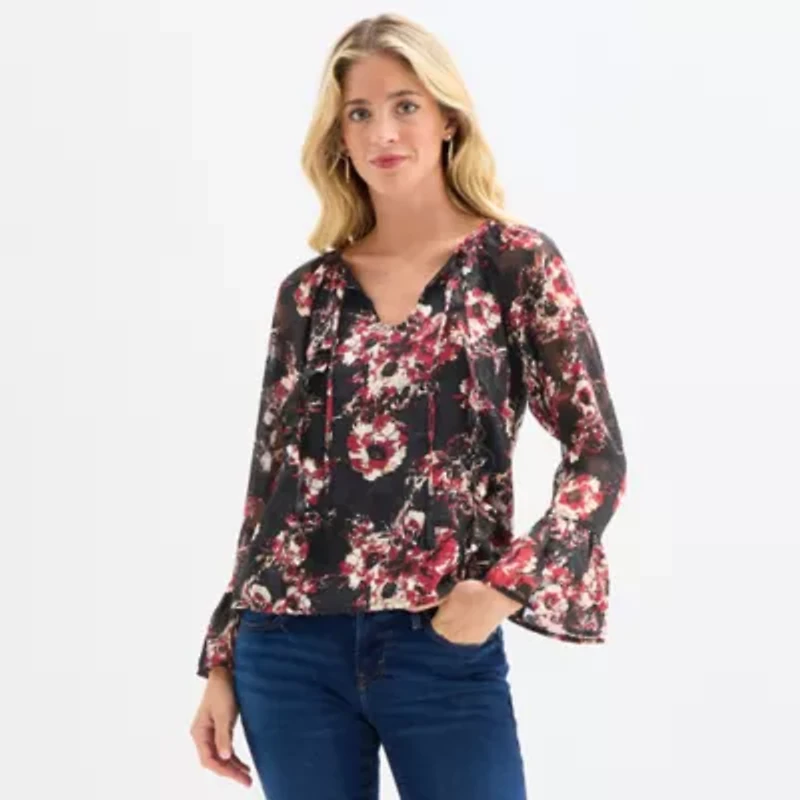 Frye and Co. Womens Split Tie Neck Long Sleeve Blouse