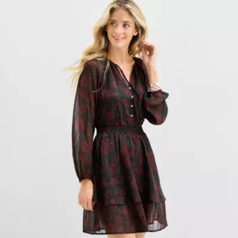 Frye and Co. Womens Long Sleeve Floral Empire Waist Dress