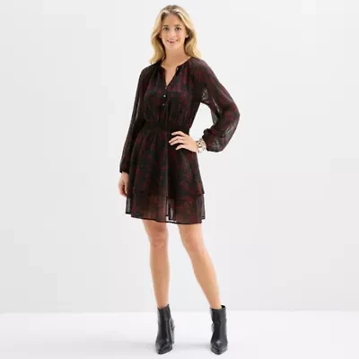 Frye and Co. Womens Long Sleeve Floral Empire Waist Dress