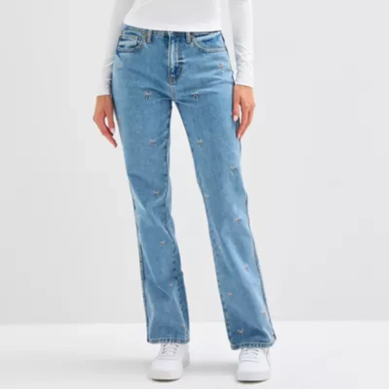 Arizona Juniors Short Bow Womens Highest Rise Straight Leg Jean