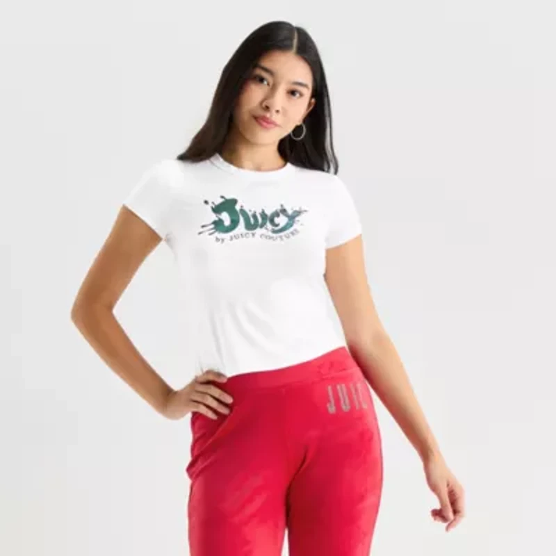 Juicy By Juicy Couture Womens Juniors Short Sleeve Regular Fit Graphic T-Shirt