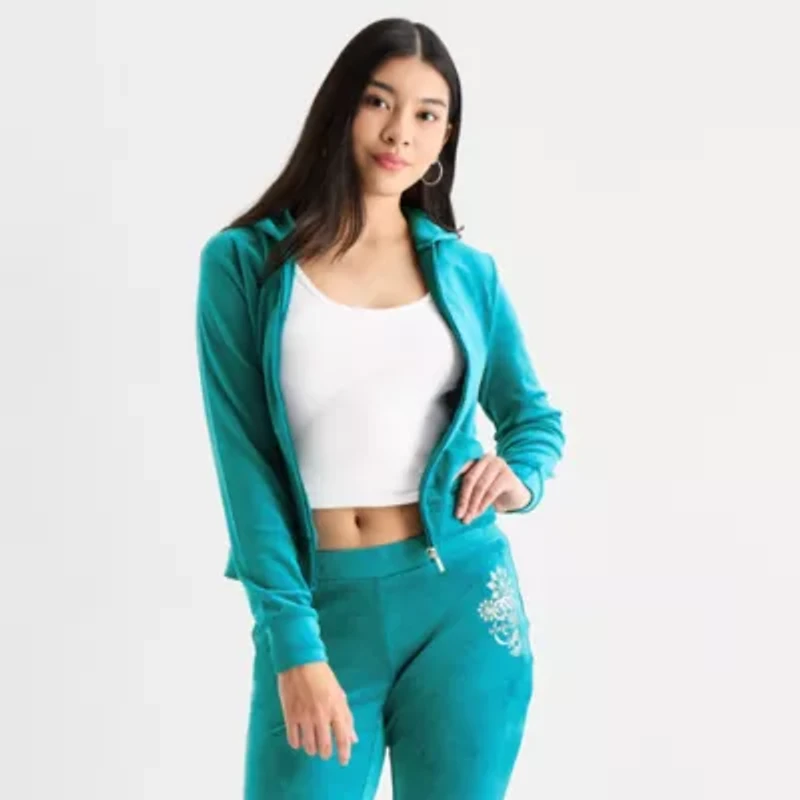 Juicy By Couture Womens Juniors Hooded Lightweight Track Jacket