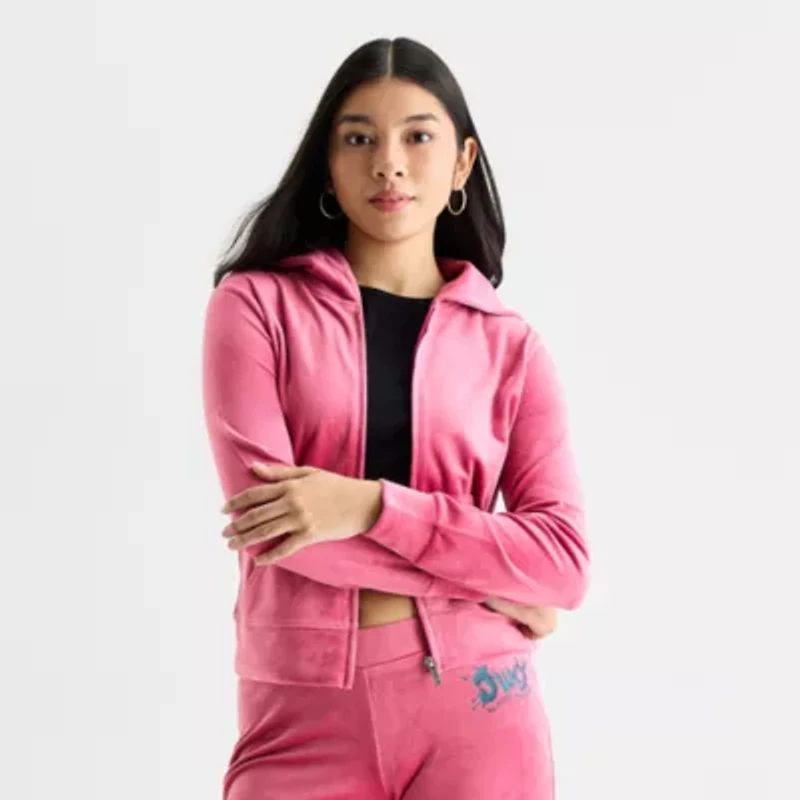 Juicy By Couture Womens Juniors Hooded Lightweight Track Jacket