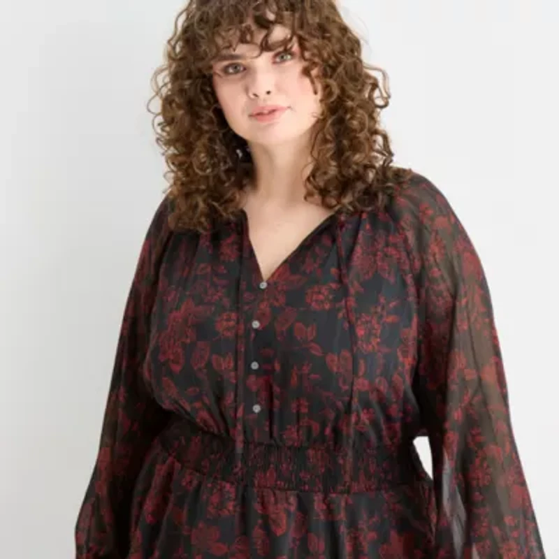 Frye and Co. Womens Long Sleeve Empire Waist Dress Plus