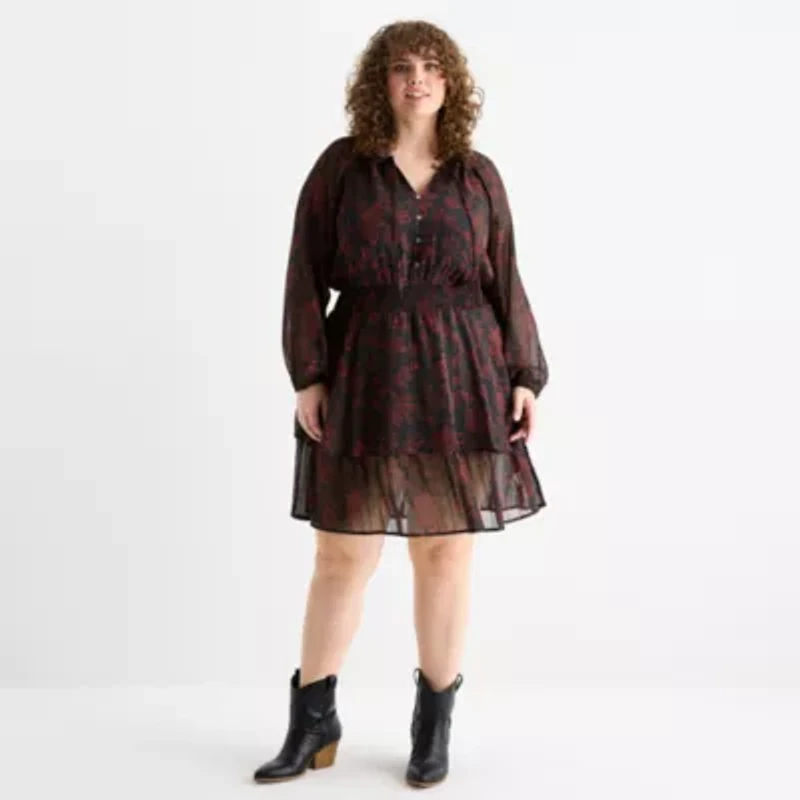 Frye and Co. Womens Long Sleeve Empire Waist Dress Plus