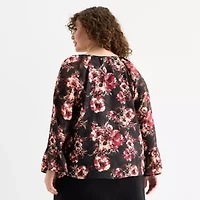 Frye and Co. Womens Plus Split Tie Neck Long Sleeve Blouse