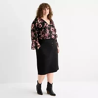 Frye and Co. Womens Plus Split Tie Neck Long Sleeve Blouse
