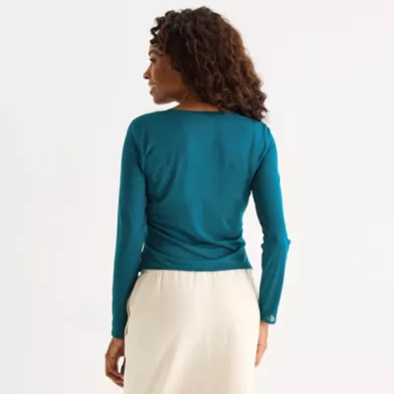 Xersion Womens Mesh Crew Neck Long Sleeve Active T-Shirt