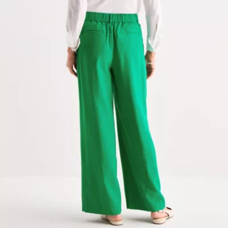 Liz Claiborne Womens Wide Leg Mid Rise Pull-On Pant