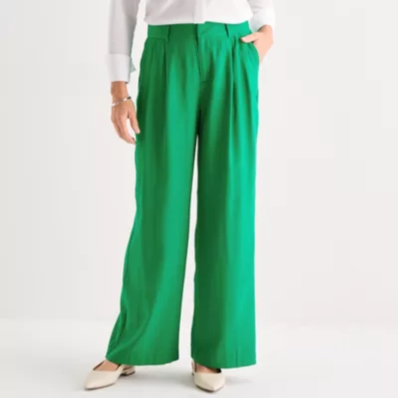 Liz Claiborne Womens Wide Leg Mid Rise Pull-On Pant