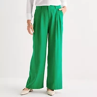 Liz Claiborne Womens Wide Leg Mid Rise Pull-On Pant