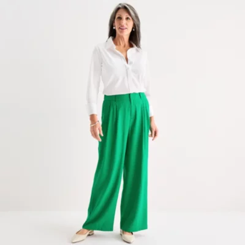 Liz Claiborne Womens Wide Leg Mid Rise Pull-On Pant
