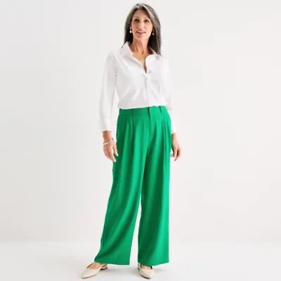 Liz Claiborne Womens Wide Leg Mid Rise Pull-On Pant