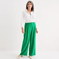 Liz Claiborne Womens Wide Leg Mid Rise Pull-On Pant