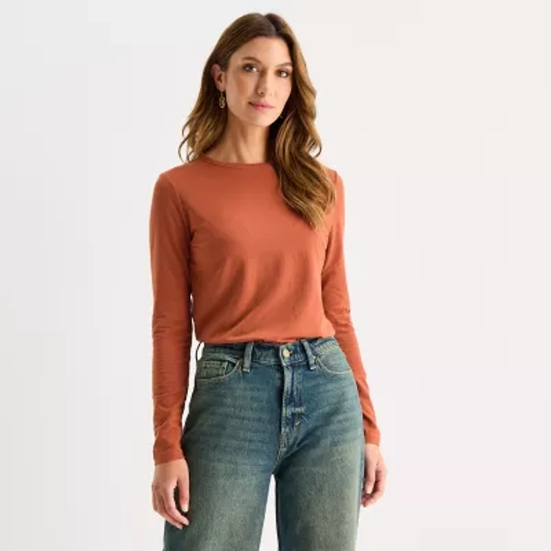 a.n.a Womens Tall Round Neck Long Sleeve T-Shirt